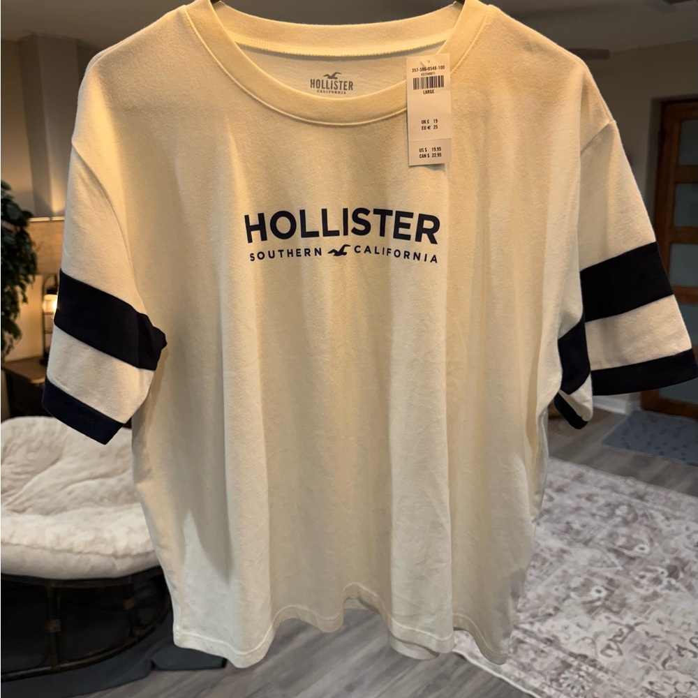 Hollister White and Black Logo Tee